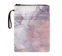 Pochette de livre portable à fermeture éclair pour filles et garçons - Motif marbre violet