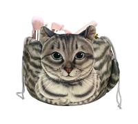 Pochette de maquillage DrawString Cat Shape - Sac cosmétique, organisateur de rangement de voyage | Accessoire en tissu doux avec un design animal mignon, porte-maquillage portable pour femmes