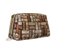 Pochette de maquillage portable en cuir avec fermeture éclair et imprimé liège de vin