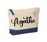 Pochette de Maquillage, Trousse de Toilette avec prénom personnalisée 5 Coloris 20x15x5cm, Cadeau, noël, Femme (Nature/Bleu)