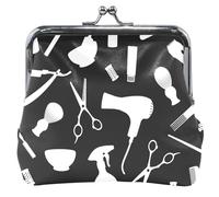 Pochette de monnaie en cuir personnalisée pour femmes Symbole mignon Coiffeur Noir Blanc Kiss Lock Boucle Filles Carte de monnaie Changement de portefeuille, Symbole de coiffure Noir Blanc, Symbole de