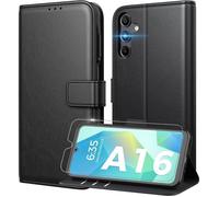 Pochette de Portefeuille - TECHTA - Pour Samsung Galaxy A16 4G/5G - Etui à Rabat - 1 Verres trempés inclus - Simili cuir Noir