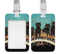Pochette de protection verticale robuste en plastique étanche avec 4 chats noirs allongés sur le piano - Pour infirmière, enseignante, bureau, femme et homme