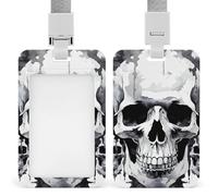 Pochette de protection verticale robuste en plastique étanche pour badge d'identification avec motif tête de mort blanc et gris pour infirmière, enseignant, bureau, femme et homme