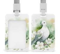 Pochette de protection verticale robuste en plastique étanche pour badge d'identification - Colombe avec une fleur - Pour infirmière, enseignante, bureau, femme et homme