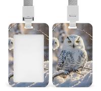 Pochette de protection verticale robuste en plastique étanche pour badge d'identification en forme de hibou blanc d'hiver pour infirmière, enseignante, bureau, femme et homme