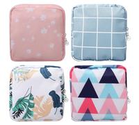 Pochette de Rangement 4 Pièces pour Serviettes Hygiéniques | Coton Lavable, Motifs Variés, Format Pratique pour Paquet à Dos et Paquet à Main, Organisation Discrète