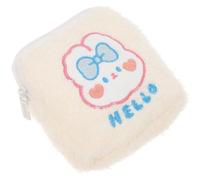 Pochette de Rangement Blanche pour Serviettes Hygiéniques, en Peluche | Fermeture Zippée Pratique, Conservation des Protections, Rangement D'appoint, Format Portable, pour Change et Rouges à Lèvres
