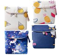 Pochette de Rangement en Coton 4 Pièces Portable Légère | Design Simple et Mode, Format Compact, Usage Quotidien, Paquet Discret pour Articles Personnels Féminins