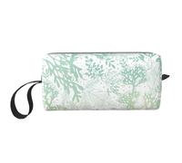 Pochette de rangement portable avec imprimé algues vertes et bleu marin, étui de rangement de voyage, sac de rangement zippé pour un accès rapide
