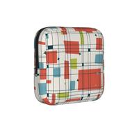 Pochette de Rangement pour Serviettes hygiéniques à Motif quadrillé Abstrait Style Moderne du Milieu du siècle, avec Fermeture éclair, et Porte-Monnaie.