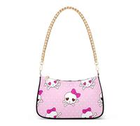 Pochette de soirée à fermeture éclair - Motif crânes mignons - Rose - Sac à main fourre-tout pour femme - Motif floral - Avec sangle de chaîne