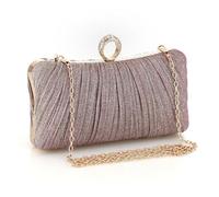 Pochette de soirée plissée à paillettes pour femme avec anneau en strass pour fête de mariage, élégante et brillante avec chaîne pour transport à une seule épaule
