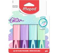 Maped Surligneurs Paillettes x4 Pointe biseautée 1 à 5 mm Lot 4 couleurs pastel Recyclable