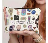 Pochette de tarot mystique avec design à fond en T - Sac cadeau blanc occulte avec une illustration vibrante de cartes de tarot, des symboles astrologiques et un tissu durable pour ranger les cartes d