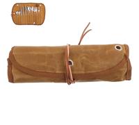 Pochette de Transport pour Couverts de Camping avec Ensemble Pliable | Acier Inoxydable, Nylon et Toile Marron, Rangement Séparé, Accès Rapide, pour Barbecue, Camping-car, Pique-niques