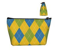 Pochette de Transport zippée Sac de Maquillage à Carreaux Jaune et Bleu à Carreaux Losange, Sac de Rangement Durable Oxford Pencil Coin Trousse de Toilette pour Femmes Filles