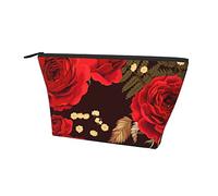 Pochette de Transport zippée Sac de Maquillage Floral Rose Rouge, Sac de Rangement Durable Oxford Pencil Coin Trousse de Toilette pour Femmes Filles
