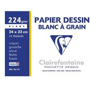 Pochette dessin - CLAIREFONTAINE - 24 x 32 cm - 12 feuilles - Papier à grain - 224G - Blanc