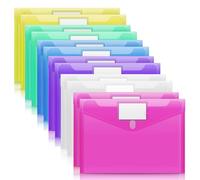 Pochette Document A4,Pochette Classeur 6 Couleurs PVC Transparentes,Pochettes Fermeture vec Rabat Fermeture à Pression et Etiquette,pour Bureau,Voyage, Fournitures(12PCS)
