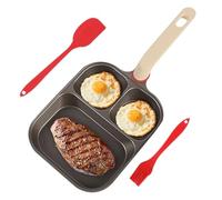 Pochette d'oeuf antiadhésive - Pan d'omelette à 3 tasses avec gratte-ci et brosse à huile | Poignée de petit déjeuner de poignée ergonomique pour sandwich omelette, préparation des repas du matin, cui