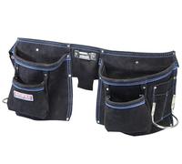 Pochette double Faithfull en cuir suédé pour outils et clous - Ceinture à outils 10 poches avec passants pour marteau et ceinture à œillets réglable (tailles : 81 à 112 cm) - Noir
