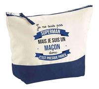 Pochette d'un Maçon Superhéros | Idée Cadeau pour Collègue Travail Retraite Trousse Grand Format Maquillage Toilette, Beige