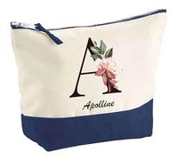 Pochette d'une Apolline Lettre Fleur | Idée Cadeau pour Collègue Travail Retraite Trousse Grand Format Maquillage Toilette