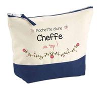 Pochette d'une Cheffe Au Top | Idée Cadeau pour Collègue Travail Retraite Trousse Grand Format Maquillage Toilette