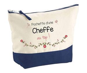 Pochette d'une Cheffe Au Top | Idée Cadeau pour Collègue Travail Retraite Trousse Grand Format Maquillage Toilette