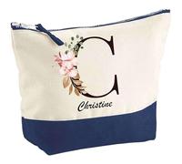 Pochette d'une Christine Lettre Fleur | Idée Cadeau pour Collègue Travail Retraite Trousse Grand Format Maquillage Toilette