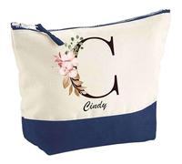Pochette d'une Cindy Lettre Fleur | Idée Cadeau pour Collègue Travail Retraite Trousse Grand Format Maquillage Toilette