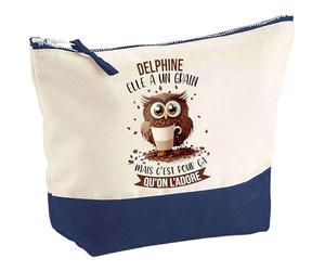 Pochette d'une Delphine Chouette Grain | Idée Cadeau pour Collègue Travail Retraite Trousse Grand Format Maquillage Toilette