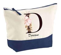 Pochette d'une Doriane Lettre Fleur | Idée Cadeau pour Collègue Travail Retraite Trousse Grand Format Maquillage Toilette
