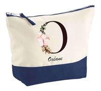 Pochette d'une Océane Lettre Fleur | Idée Cadeau pour Collègue Travail Retraite Trousse Grand Format Maquillage Toilette