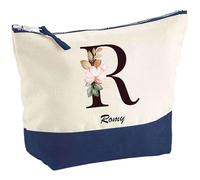 Pochette d'une Romy Lettre Fleur | Idée Cadeau pour Collègue Travail Retraite Trousse Grand Format Maquillage Toilette