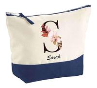 Pochette d'une Sarah Lettre Fleur | Idée Cadeau pour Collègue Travail Retraite Trousse Grand Format Maquillage Toilette