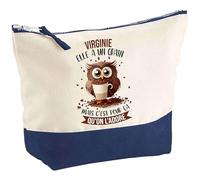 Pochette d'une Virginie Chouette Grain | Idée Cadeau pour Collègue Travail Retraite Trousse Grand Format Maquillage Toilette