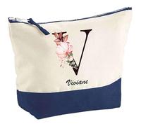 Pochette d'une Viviane Lettre Fleur | Idée Cadeau pour Collègue Travail Retraite Trousse Grand Format Maquillage Toilette