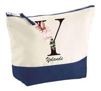 Pochette d'une Yolande Lettre Fleur | Idée Cadeau pour Collègue Travail Retraite Trousse Grand Format Maquillage Toilette
