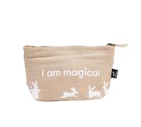 Pochette écologique en jute naturelle pour maquillage, bijoux et souvenirs - Motif lièvre houblon avec citations d'affirmation - Sacs biodégradables et durables (I am Magical), beige, I am Magical