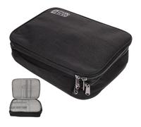 Pochette Électronique de Rangement à Trois Couches en Polyester Noir | Organisateur de Voyage Léger, Design à Poche Filet, Résistant aux Rayures L’usure, pour Câbles