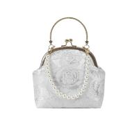 Pochette élégante en perles, sac à main polyvalent avec chaîne perlée et clip for femme, de mariage vintage(Beige)