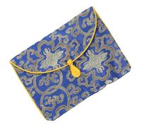 Pochette en Brocart Bleue de Rangement Écritures Bouddhistes | Petite Pochette Vintage de Style Ethnique, Présent Rentrée, pour Écritures Bouddhistes, de Rangement