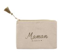Pochette en coton 20x15 cm WOMEN avec message "Maman chérie" beige Taupe