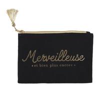 Pochette en coton 20x15 cm WOMEN avec message "Merveilleuse" noir