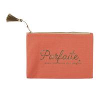 Pochette en coton 20x15 cm WOMEN avec message "Parfaite jusqu'au bout des ongles" rouge Brique