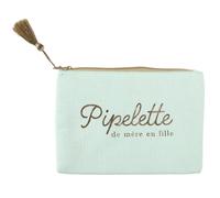 Pochette en coton 20x15 cm WOMEN avec message "Pipelette de mère en fille" vert Fleur d'amandier