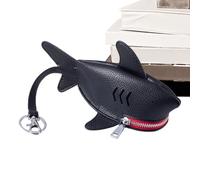 Pochette en cuir de requin | Porte-clés portable à fermeture éclair | Porte-monnaie en cuir pour femmes, garçons et filles, Noir et rouge, Refer to description, Unisexe
