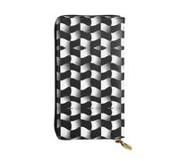 Pochette en cuir motif mosaïque vague noire et blanche (19,1 x 10,4 cm) - porte-monnaie pour clés